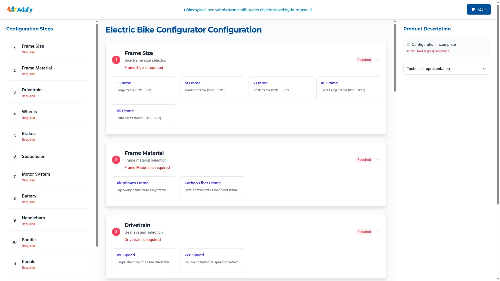 Adafy CPQ tuotekonfiguraattori - myyjän näkymä